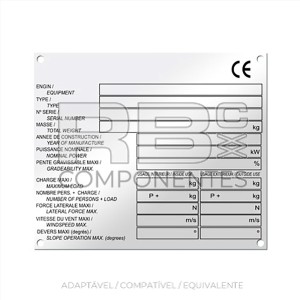 PLACA DE CARACTERÍSTICAS PARA TODOS OS TIPOS DE MÁQUINAS