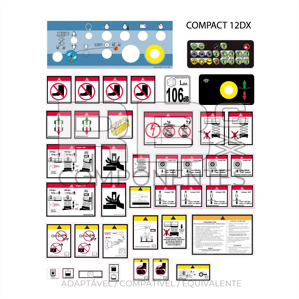 KIT ADHESIVOS ADVERTENCIA+PELIGRO CM-12DX(italian)